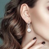7x7 MM Round Cut Cultured Pearls and 1/6 ctw Round Cut Diamond Earrings in 10K White Gold